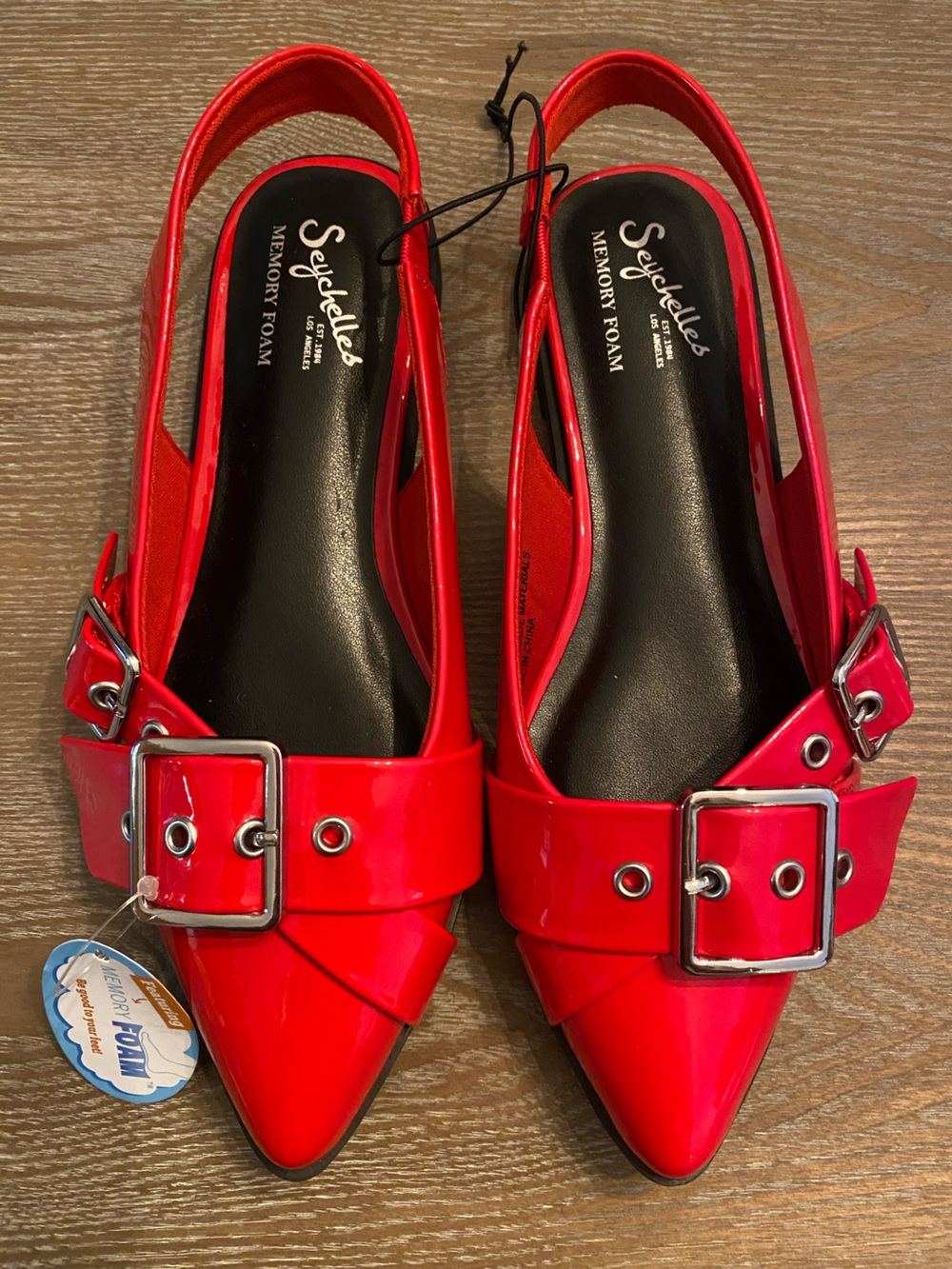 SEYCHELLES Avanna Buckle Red Patent Slingback Flats